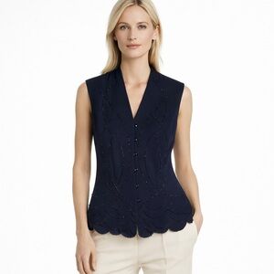 VTG 90s Y2K Brownstone Studio Beaded Vest Women Sz 10 Black Scalloped Whimsygoth